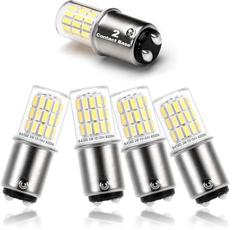 12V BA15D LED RV Camper Interior Light Bulbs,1076 1142 1176 S8 3W 6000K Daylight Bright White,Double Contact DC Bayonet Base,AC10-24V DC10-30V Low Voltage BA15D for Marine Boat Trailer Lights,5Pack