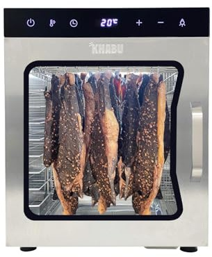 Kalahari Khabu Stainless Steel Biltong Box Food Dehydrator and Drying Cabinet – Large 10 Trays, 5 Hanging Rods, with 20-90°C Temperature Control – Perfect for Drying Biltong, Meat, Vegetable & Fruit