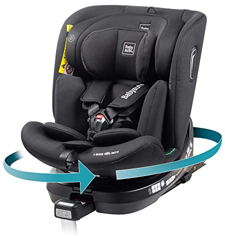 BABYAUTO - Silla de coche i-Size AITANA GR. 0+/1/2/3 hasta los 36Kg o 150 cm. Edad: 0 a 12 años – Giratoria y reclinable – Pata de apoyo, A contramarcha 18 Kg – ISOFIX (NEGRO ANTRACITA)