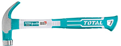 TOTAL - Martello da carpentiere | Peso di 450 gr | Testa magnetica in acciaio forgiato | Tiracavi a pala curva | Strumento per falegnameria ed ebanisteria | Manico in fibra