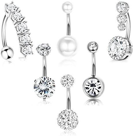 FIOROYAL 6 STK 14G Bauchnabelpiercing Chirurgenstahl Bauchnabelpiercing Herz Bauchnabelpiercing Kugel Piercing Bauchnabel Silber Bauchnabelpiercing Ring Set