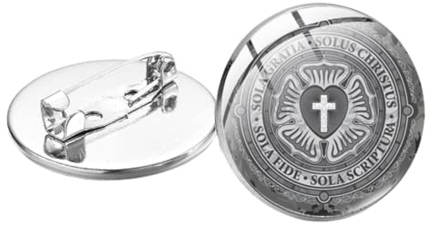 WILDBASIL Lutheranismus-Brosche, christliches Kreuz, Lutherrose, rotes Herz, Glas, Cabochon, lutherisches Siegel, Anstecknadel, Silber, Klassisch