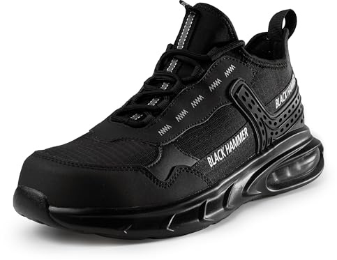 Black Hammer 5599 Men's S1P SRC Water-Resistant Steel Trainers | Kevlar puncture-resistant midsole, air-cushioned sole, pull-tie laces, anti-static design and canvas upper.
