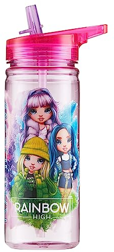 Rainbow High Trinkflasche Strohhalm Auslaufsicher 580ml Mädchen Wasserflasche Sportflasche Kinder Schule