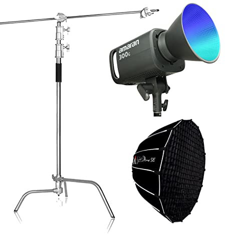 Aputure Amaran 300C with Aputure Light Dome SE Softbox + C Stand Kit, 300W Bi-Color 2500K to 7500K RGB Full Color Bowens Mount LED Video Continuous Light