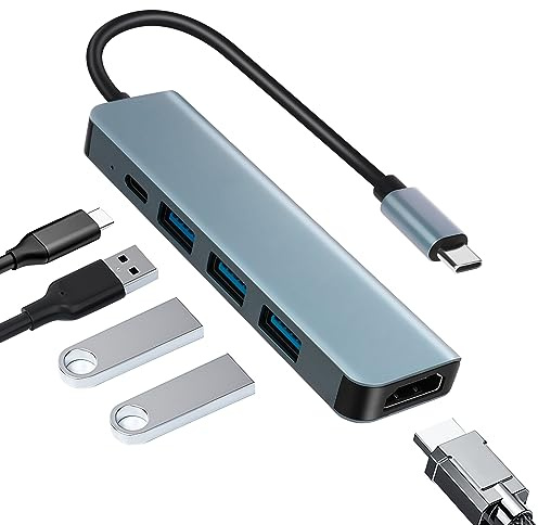 AXFEE Hub USB C, 5 en 1 USB C a HDMI 4K Adaptador, 5Gbps Expansor Multipuerto de Datos, 3 Puertos USB 3.0 con 100W PD, para M1/M2 MacBook Air/Galaxy S23 S22/Surface Go/iPad Pro/XPS/ThinkPad