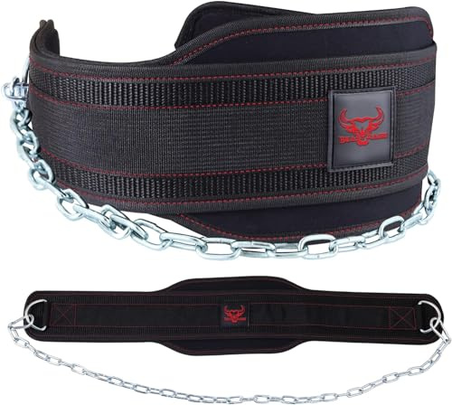 BEAST RAGE Cintura per sollevamento pesi con resistente 36 pollici regolabile Immersione catena in acciaio imbottita in neoprene cintura da palestra supporto schiena uomo donna fitness