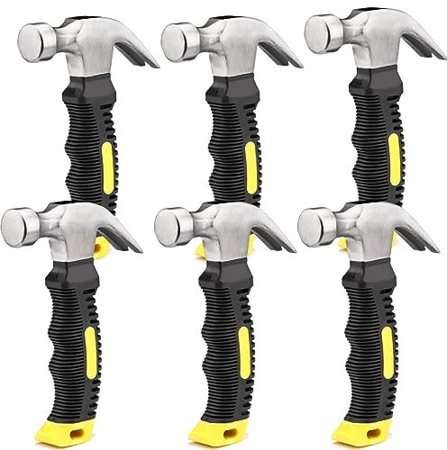 ZOENHOU 6 PCS 8 Oz Stubby Claw Hammer, Small Stubby Hammers with Anti-Slip Soft Handle, Mini Claw Hammer for Framing Jewelry Making