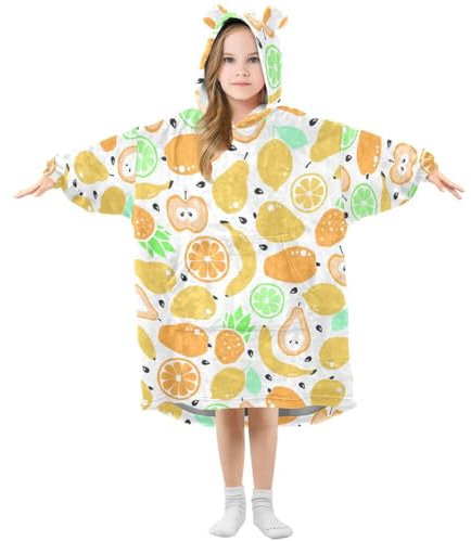 HMZXZ Fruits Seeds Mango Banana Kids Wearable Blanket Hoodie Oversized Sweatshirt Blanket Pullover Summer for 3-14 Year Boys Girls