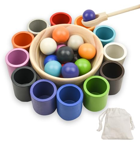 Coriver färgsorteringsleksaker för småbarn, träsorterare spel för färgsortering och räkning, boll i koppspel, träsortering staplingsleksak, Montessori leksaker för 3+ år
