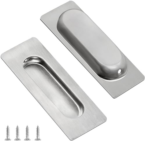 YEYIT 2 Pcs Concealed Embedded Flush Sliding Door Pull Handles,Stainless Steel Hidden Door Handle with Hidden Screws,Hidden Pull Handle for Drawer,Wardrobe and Cabinet Drawer Finger Handle Rectangle