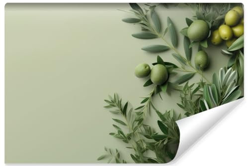 Muralo - Papel pintado fotográfico efecto 3d - Papel pintado autoadhesivo 3d - Papel pintado para salón dormitorio - Fotomural autoadhesivo - Delicado diseño de ramas de olivo - Br.208 cm x Alto 146