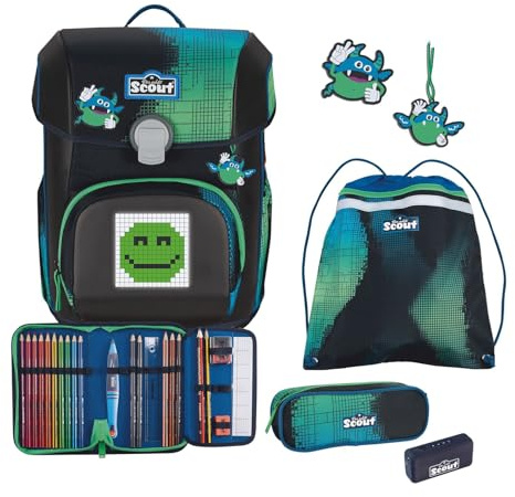 SCOUT Schulranzen Movie Star Neo Set 4-teilig Blue Pixel blau
