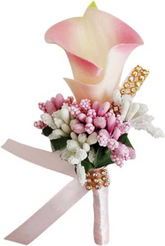 Fouriding Künstliche Calla Lily Boutonniere für Männer Hochzeit Bräutigam Trauzeuge Boutonniere für Hochzeit Party Prom Event Zeremonie Jahrestag (1, Pink)