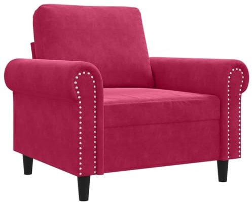 vidaXL Sessel, Fernsehsessel mit Metallgestell, Relaxsessel mit dick gepolsterter Sitzfläche Armlehnen Rückenkissen, Polstersessel Sofa Relaxsofa, Weinrot Samt