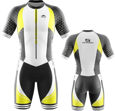 Triathlon Anzug Herren - Einteiliges Radtrikot - Trisuit Einteiler – Triathlonanzug - Triathlon Einteiler Kurz - 3Taschen für Wettkampf Run, Cycle, Swim,Fahrradanzug (Type-4,M)