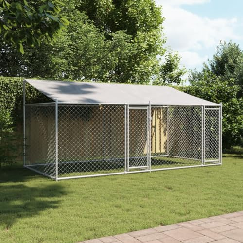 Gecheer Box per Cani Taglia Grande in Acciaio - Gabbia da Esterno 4x2x2m - Recinto per Cuccia Galline
