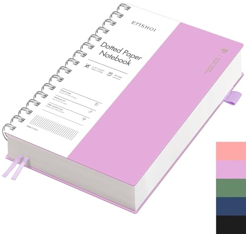 EMSHOI Cuaderno A5 Punteado, Bullet Journal Dotted con Encuadernación Espiral, 300 Páginas/150 Hojas, Papel Premium de 100 g/m², Tapa Dura de PVC – Ideal para Mujeres, Hombres, Oficina y Escuela, 14,5