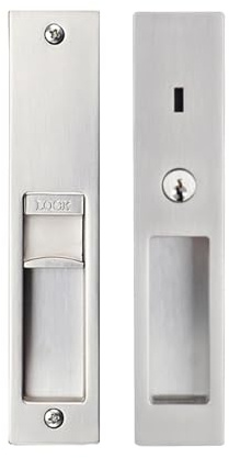 Betensh Pocket Door Lock with Key Sliding Door Locks Handle Pocket Door Lock Mortise Lock Recessed Door Handle 180mm-Silver