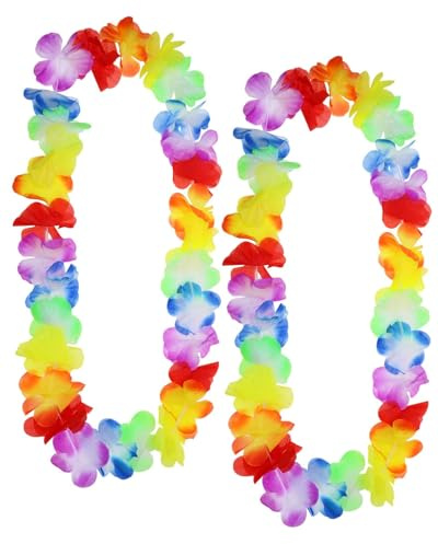 IPNSDON 2Pcs-Hawaiianische Girlande HalsketteHawaiianische Tropische Party Dekorationen, Hawaii Hula Mehrfarbige Blumen Girlanden für Tropische Partys, Strandpartys, Nachtbars und Strandurlaube