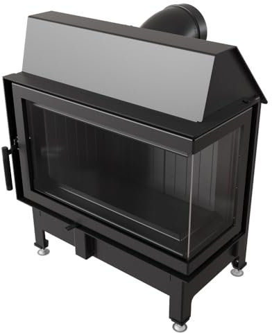 KRATKI Kamineinsatz aus Stahl ZIBI rechts 11 kW Ø 180 schwarz Verkleidung mit Türfeder