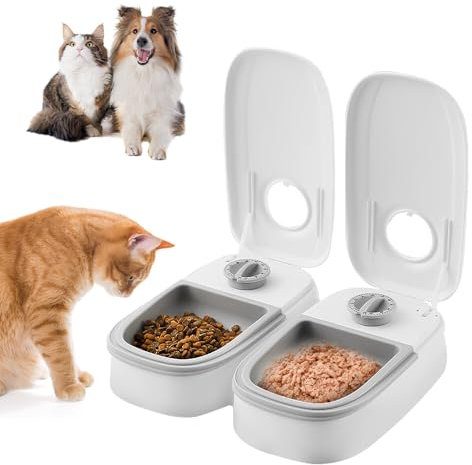 TGKYK 2PCS Cat & Small Dog Automatic Feeder with 48H Timer, 700ML Automatic Pet Feeder, Food Timer Dispenser for Dry & Wet Food