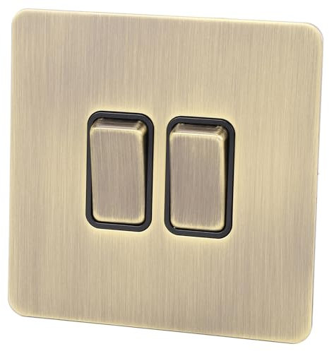 Panel de Acero Inoxidable con Interruptor de 2 Bandas con Base de PC Ignífuga, Interruptor de Pared con Textura de Bronce Antiguo Vintage para el Hogar y la Oficina