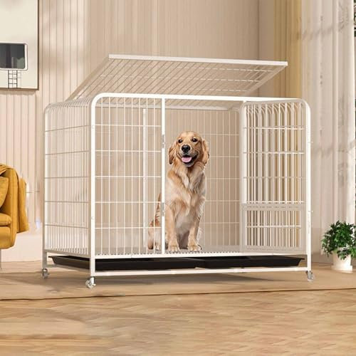 NEONMAN fig gitterbox Hund hundegitterbox Dog Crate mit Rädern verhindert das Entkommen verriegelbare Ablage Welpen kleine und mittelgroße Hunde verdickter Stahl(Weiß,60 * 42