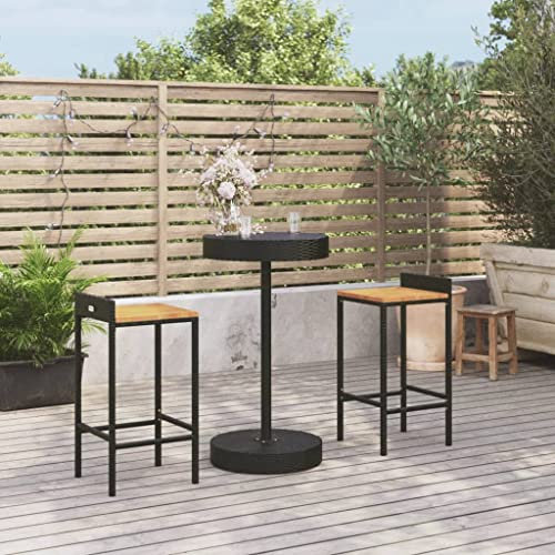NQJIBUE Gartenmöbel-Set, 3-teilig, Polyrattan und Massivholz, Akazienholz, Gartenmöbel-Set, Schwarz