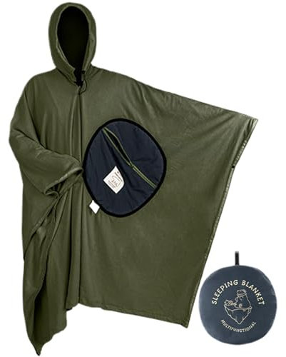Isolierter Poncho, Fleece-Decken, Schlafsack, Poncho, Mehrzweck-Camping-Stadiondecke, Outdoor, winddicht, Kapuzen-Poncho, Campingdecke für Outdoor-Camping