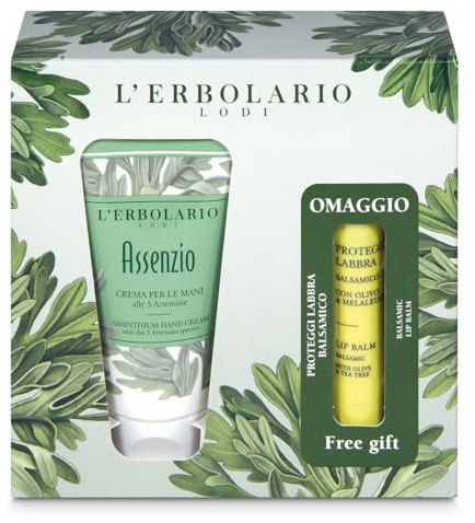 L'Erbolario - ASSENZIO Confezione Regalo Crema Mani - Pacchetto contenente 2 Creme Mani Vellutante da 40 ml l'uno + in Omaggio 1 NutriLabbra da 4,5 ml ai 4 Burri