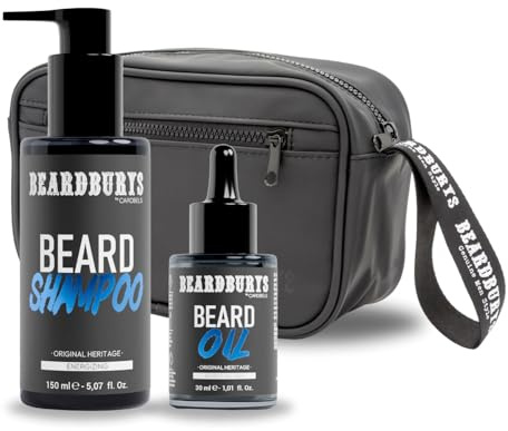 Beardburys Professionelles Bartpflegeset für Herren, Bartshampoo + Bartöl + Kulturbeutel, klassischer Duft, vegan, originelle Geschenke für Herren