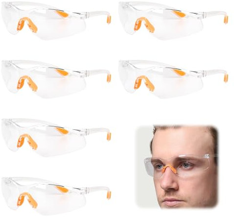 6-Stück Schutzbrille Arbeitsschutzbrille,Transparent Work Safety Glasses,Sicherheitsbrillen mit Klaren Gläsern Gumminase Schutzbrille,Laborbrille Labor für Kinder Damen Herren,Arbeitsschutz Eyewear