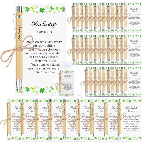 Tenare Glücksstift Kugelschreiber mit Karte Dankeschön Geschenke, 45 Sets | Holz Kuli mit Spruch,Glücksstift für Dich, Glücksbringer Prüfung, Gastgeschenke Abschied für Lehrer Kollegen Mitarbeiter