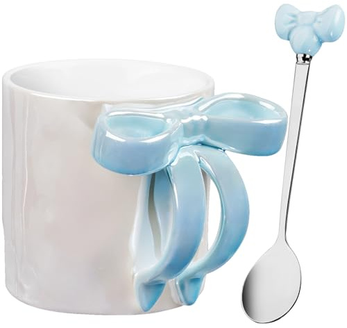 NiHome 340ML/12OZ Bow Handle Ceramic Coffee Mug for Home, Office, Travel, Electroplated Finish with Shimmering Starry Glow, High-Temperature Fired for Durability, Microwave,Dishwasher Safe (Blue)