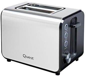 Quest 34579 2 Slice Toaster with Extra Wide Slots / 7 Browning Levels/Reheat & Defrost/Crumb Tray & Cord Storage / 950W / Sleek Stainless Steel Design