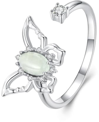 Qings Bague Papillon pour Femmes en Argent Sterling 925 Animaux Bagues Ouvert Réglable avec Zirconium Cadeaux Anniversaire pour Mère