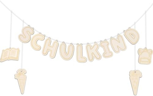 KKSJK Schulkind Girlande, Einschulung Girlande Holz, Schulanfang Banner Hänge Deko für Schuleinführung, Girlande Schulstart Schultüte Dekoration, Einschulungsfeier Deko für Junge und Mädchen