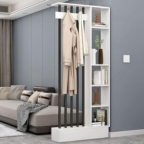 Snaweo Colonna divisoria autoportante, schermi per pareti divisorie in Legno a Tutta Altezza, divisorio con Appendiabiti e mensola portaoggetti, per Sala da tè/caffetteria(White+Black,140x24x200cm)