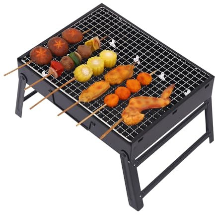 Barbecue a Carbonella Portatile per 2–5 Persone – Griglia Pieghevole da Tavolo in Acciaio Inossidabile, Facile da Trasportare e Pulire, Design Moderno, Senza PFOA & BPA – Nero