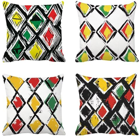 Kissenbezug 80x80 Geometrie 4er Set Outdoor kissen Farbe Wetterfest Leinen Quadratische Kissenbezüge Doppelseitig Bedruckter Kissenhülle Summer Dekokissen für Sofa Wohnzimmer Garten Deko X-267