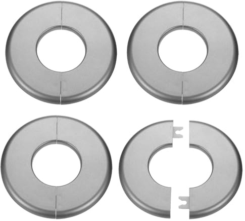 sourcing map 4 placas de cubierta de fontanería autoadhesivas de plástico ABS con brida dividida de 44 mm, diseño de hebilla para tubería de agua, baño, cocina, decoración, color gris