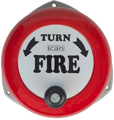 iCan 9-Inch Rotary Hand Fire Alarm Bell – Manual Fire Alarm with Handle – Loud Emergency Evacuation Bell for Schools, Construction Sites, Warehouses – Wall Mounted Fire Safety Bell