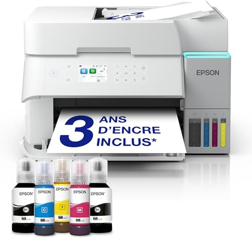 Epson EcoTank ET-3956 Imprimante à Réservoirs D’Encre | Télétravail | Wi-FI | A4 | Imprimer, Copier, Numériser en Recto Verso Auto | Écran LCD 6,1cm | ADF 35 Feuilles | Jusqu’à 3 Ans d’Encre Inclus