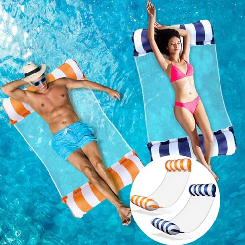 Sitbfoam Lot de 2 matelas gonflables - Accessoires de piscine - 4 en 1 - Pour piscine - Plage - Pour adultes et enfants - Hamac orange