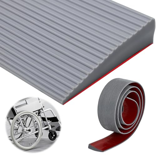 Rampa per soglia della porta, in PVC, per sedia a rotelle, superficie antiscivolo, passeggino, deambulatore o scooter (grigio, 90 x 8 x 2 cm)