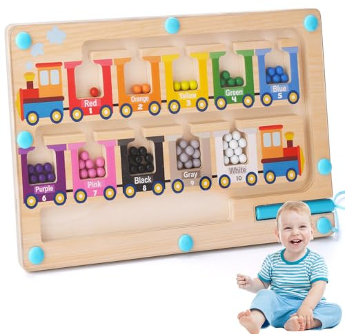 Labirinto Magnetico dei Colori e dei Numeri,Gioco Labirinto Magnetico,Giocattolo Montessori in Legno per Bambini e Bambine di 3 e 5 Anni,Sviluppo della Motricità Fine,Apprendimento di Colori e Numeri