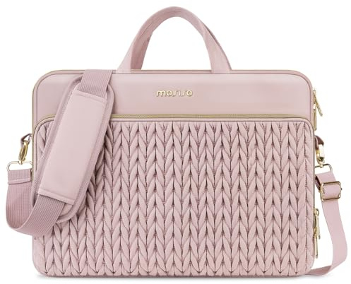 MOSISO 15.6 pollici Borsa Tracolla Laptop, 15-16 pollici Borse Computer Compatibili con MacBook Pro 16 M4 M3 M2 M1,HP Dell Acer Lenovo ASUS Notebook, Borsa Tracolla Trapuntata con Manico e Tasca, Rosa