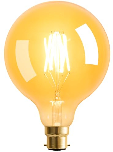 Terafeels Edison Bulb B22, 6W, 2700K Warm White Glow, Dimmable, Amber Glass, G125 Large Vintage LED Bulb, Bayonet Light Bulb for Lamp and Decoration