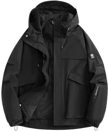 Veste de ski pour homme - Manteau d'hiver chaud coupe-vent à capuche pour le travail et le snowboard, Noir , XL
